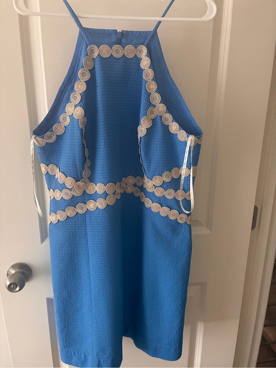 Lilly Pulitzer Dresses & Skirts - Lilly Pulitzer Bright Blue Halter Dress with Cream Scroll Trim NWOT